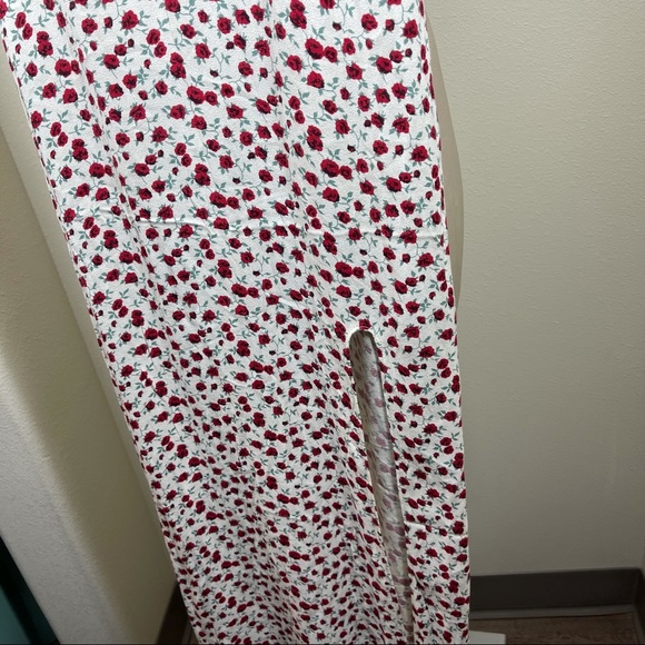 REFORMATION Floral White Red Dove Midi Slit Dress 0 - Picture 4 of 7